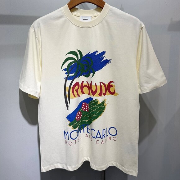 Rhude With Monte Carlo Casino - Inspired Print Beige T-Shirt - Picture 1 of 7
